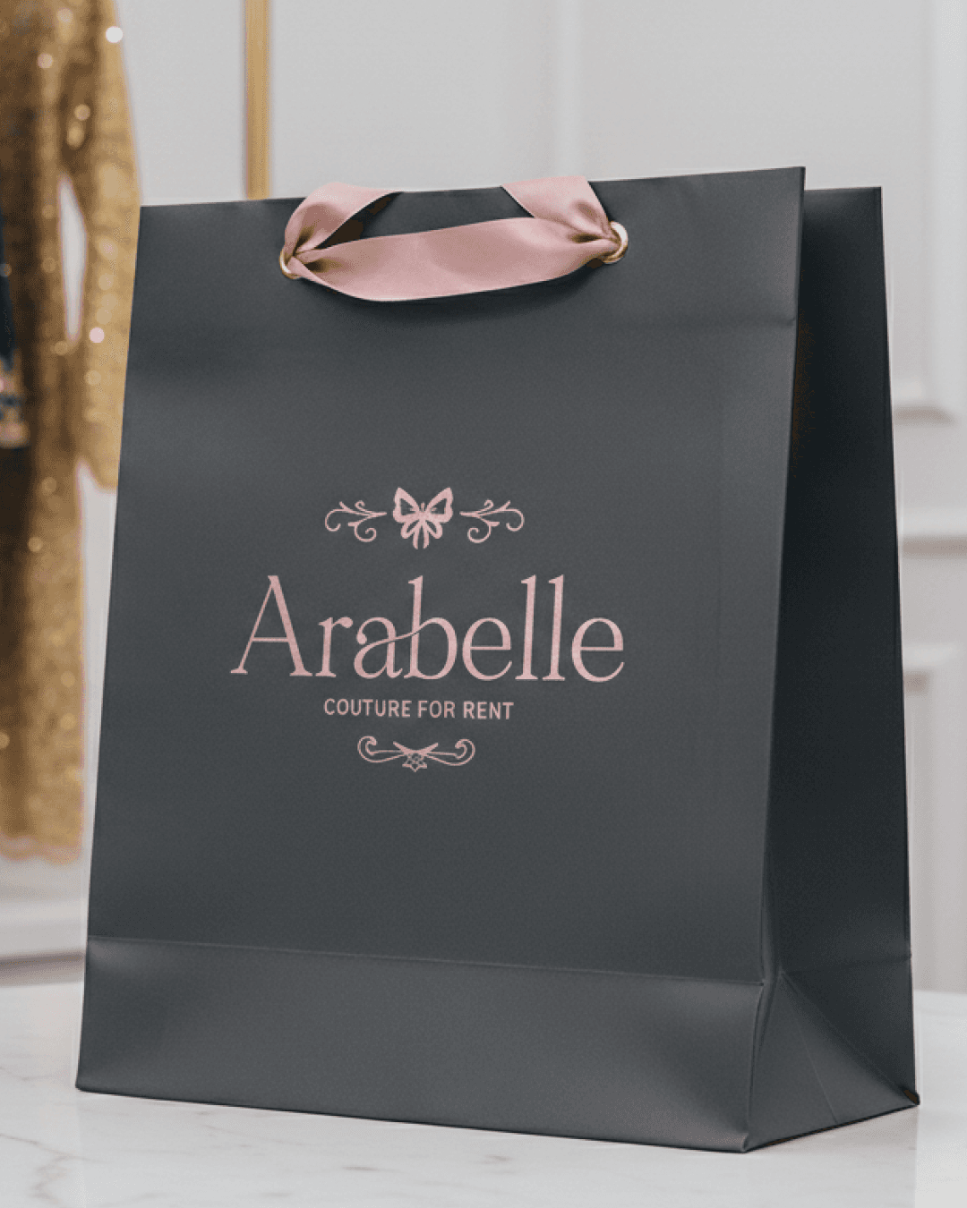 Arabella branded shopping bag with ribbon handles