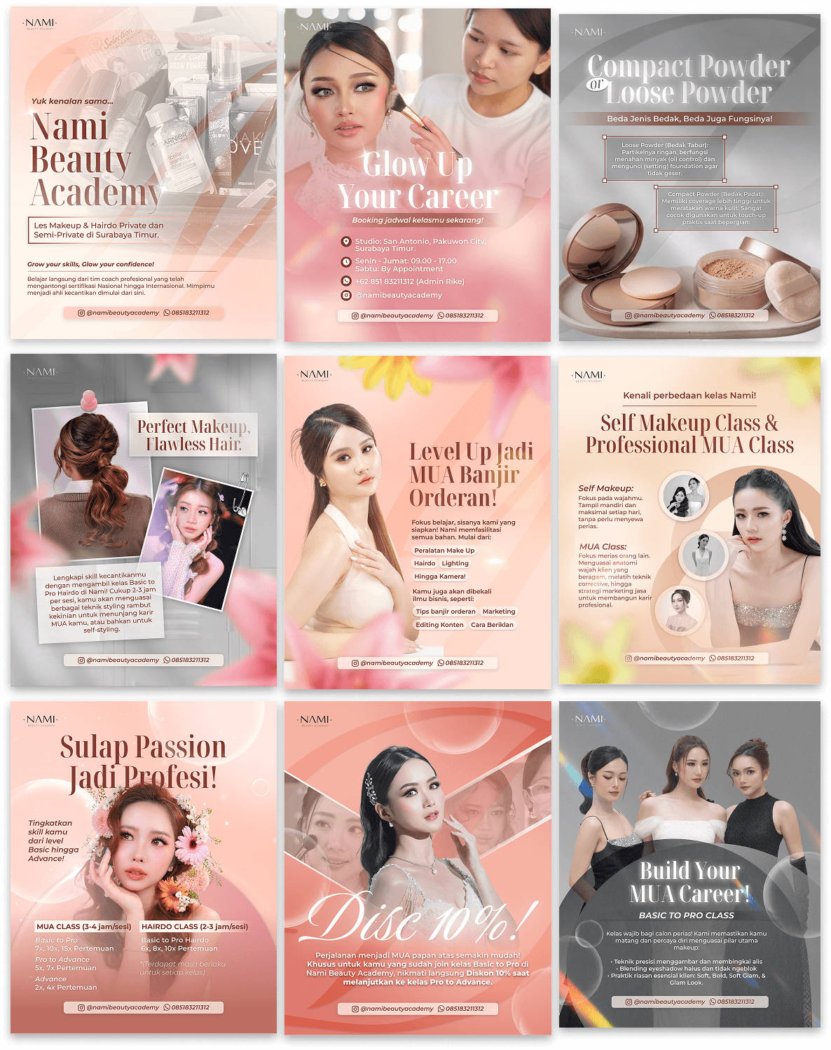 Nami Beauty Academy social media content grid